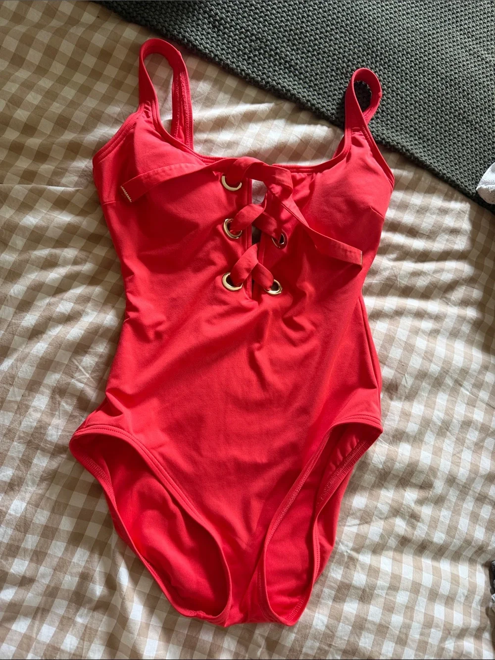 Michael Kors Lace-Up One-Piece Swimsuit with Gold Eyelets Size 10